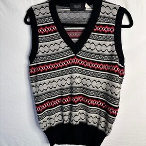 DALE Vintage Fair Isle Knit Sweater Vest Mens Large Black Red Geometric Canada